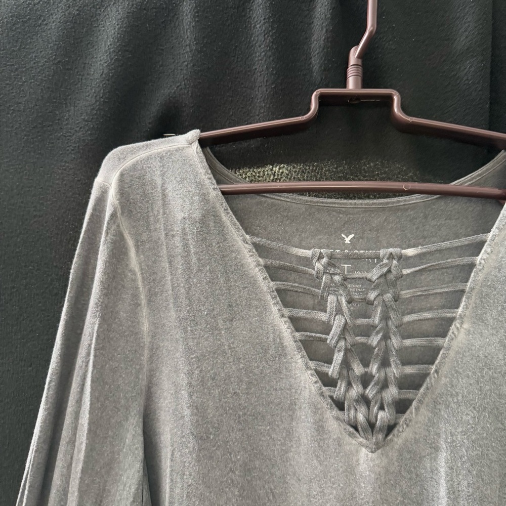 AEO Gray Lace-Up soft and sexy tee